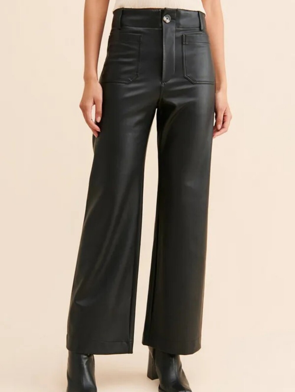Zara Black High-Rise Wide-Leg Faux Leather Pants